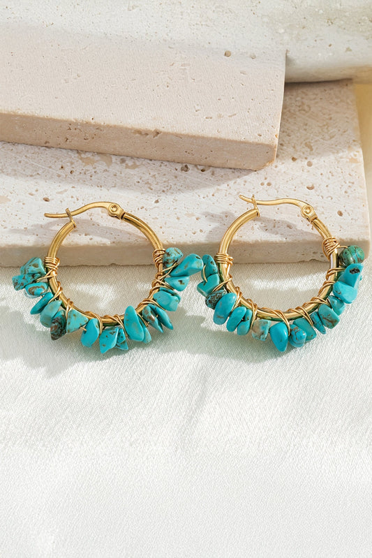 Turquoise Irregular Stone Hoop Earrings