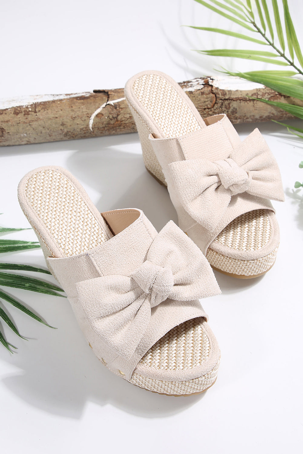 Bow Knot Decor Woven Wedge Slippers