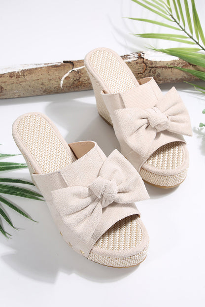 Bow Knot Decor Woven Wedge Slippers