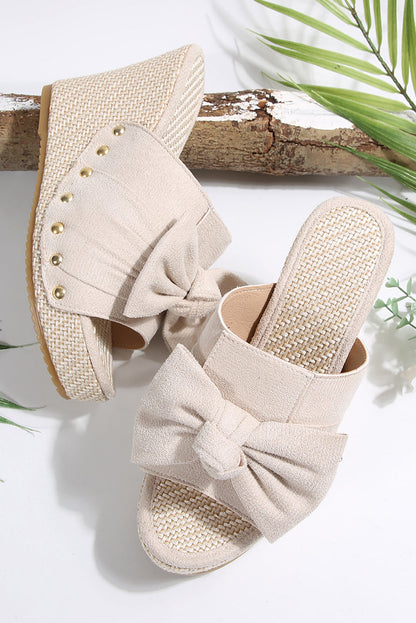 Bow Knot Decor Woven Wedge Slippers