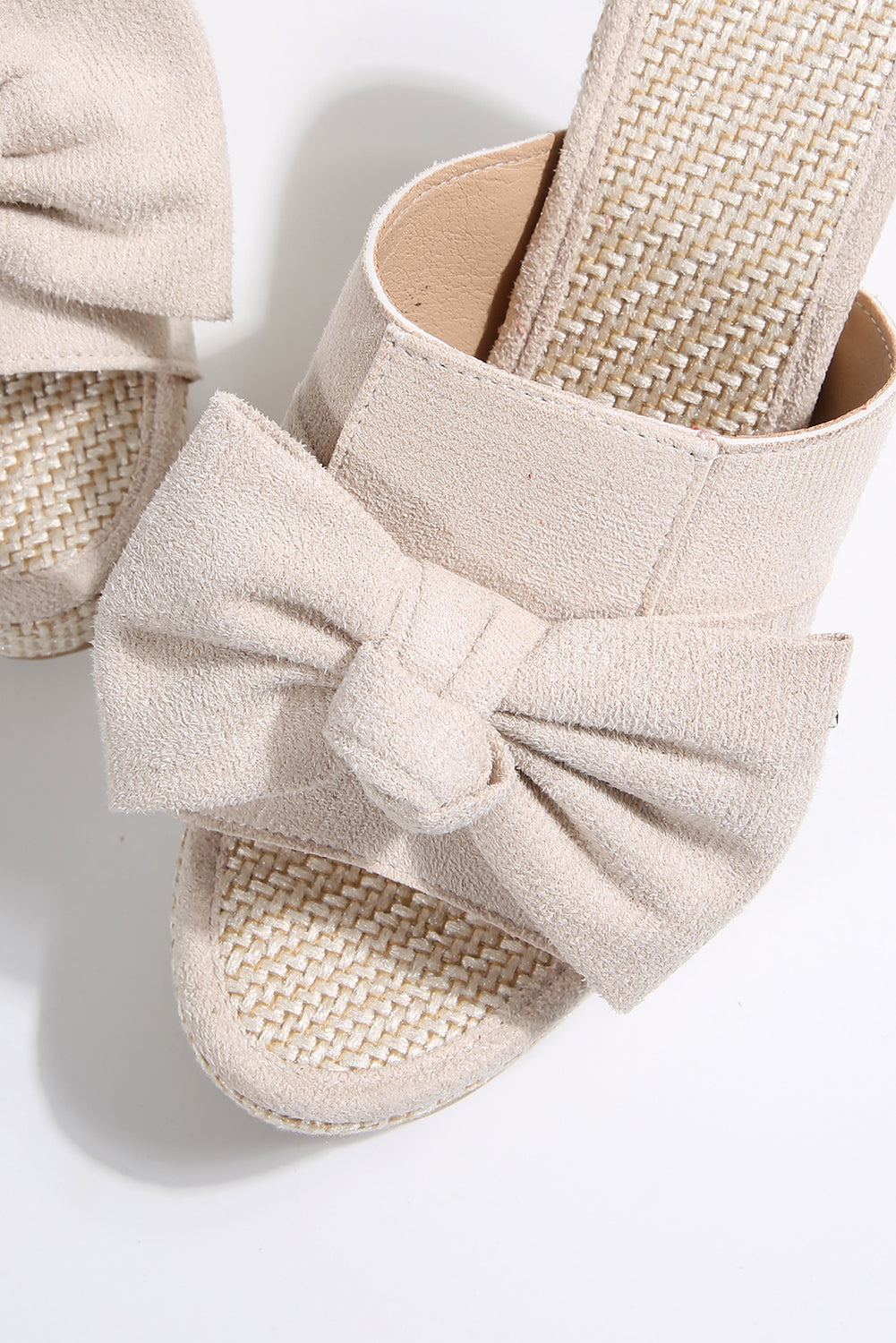 Bow Knot Decor Woven Wedge Slippers