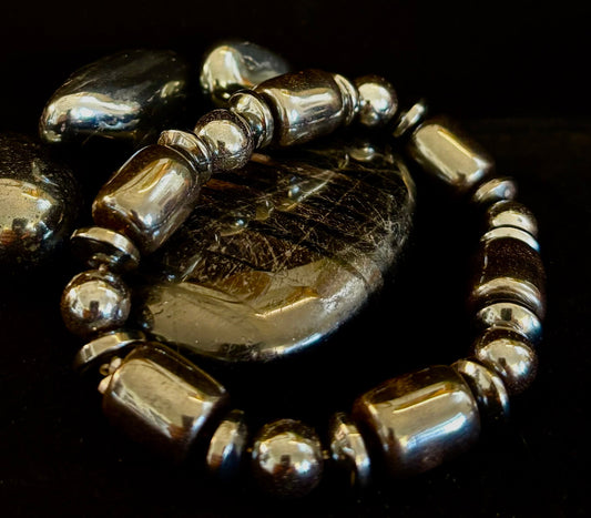 Power Play Hematite Bracelet | Geometric Healing Stone for Strength & Style (Large Wrists)