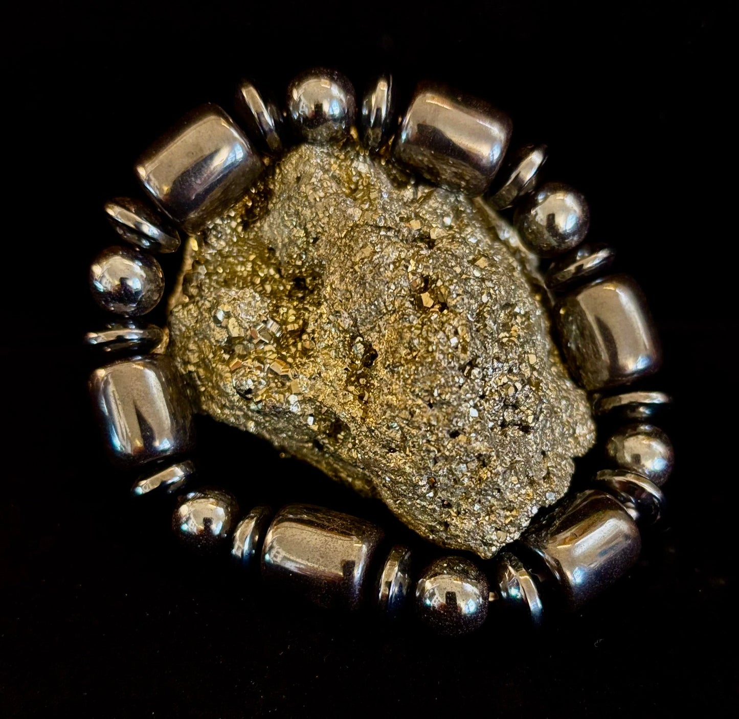 Power Play Hematite Bracelet | Geometric Healing Stone for Strength & Style (Large Wrists)