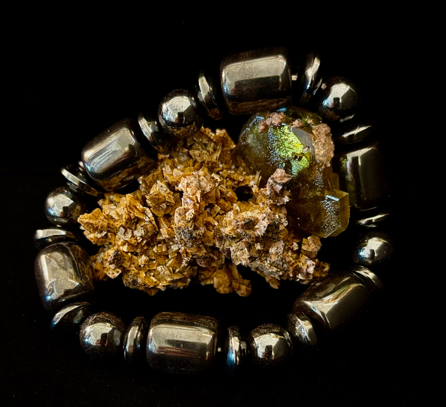 Power Play Hematite Bracelet | Geometric Healing Stone for Strength & Style (Large Wrists)