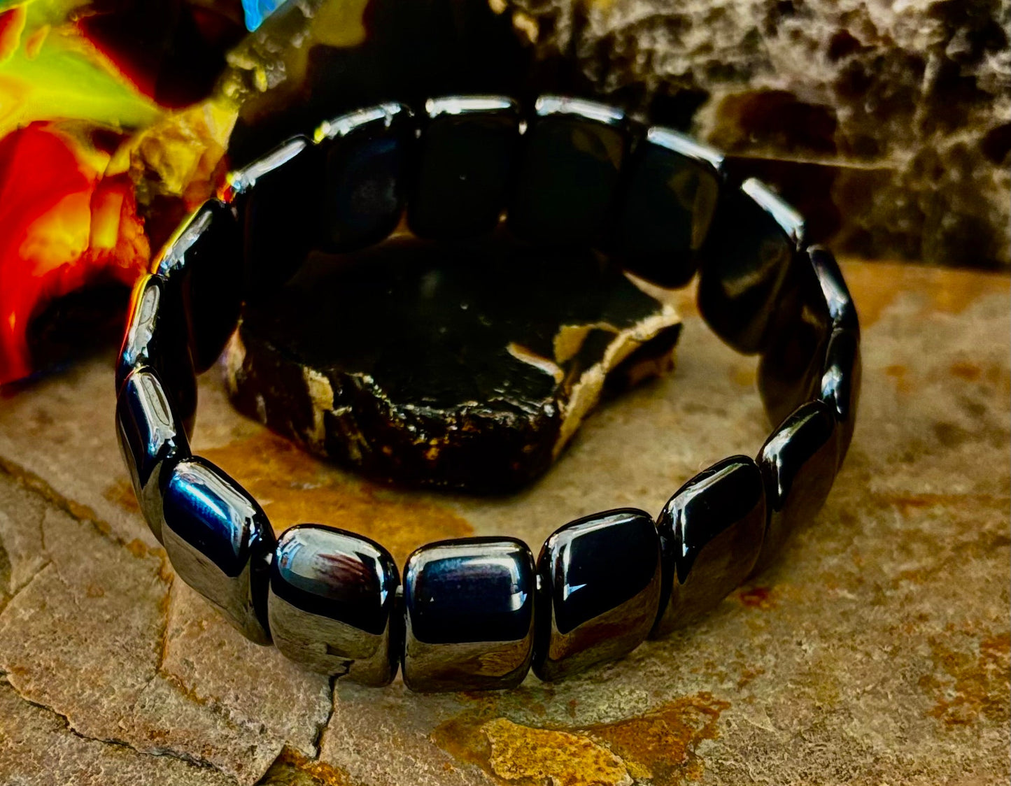 Grounded Power Hematite Bracelet | Ellipse-Style Energy Bracelet for Large Wrists
