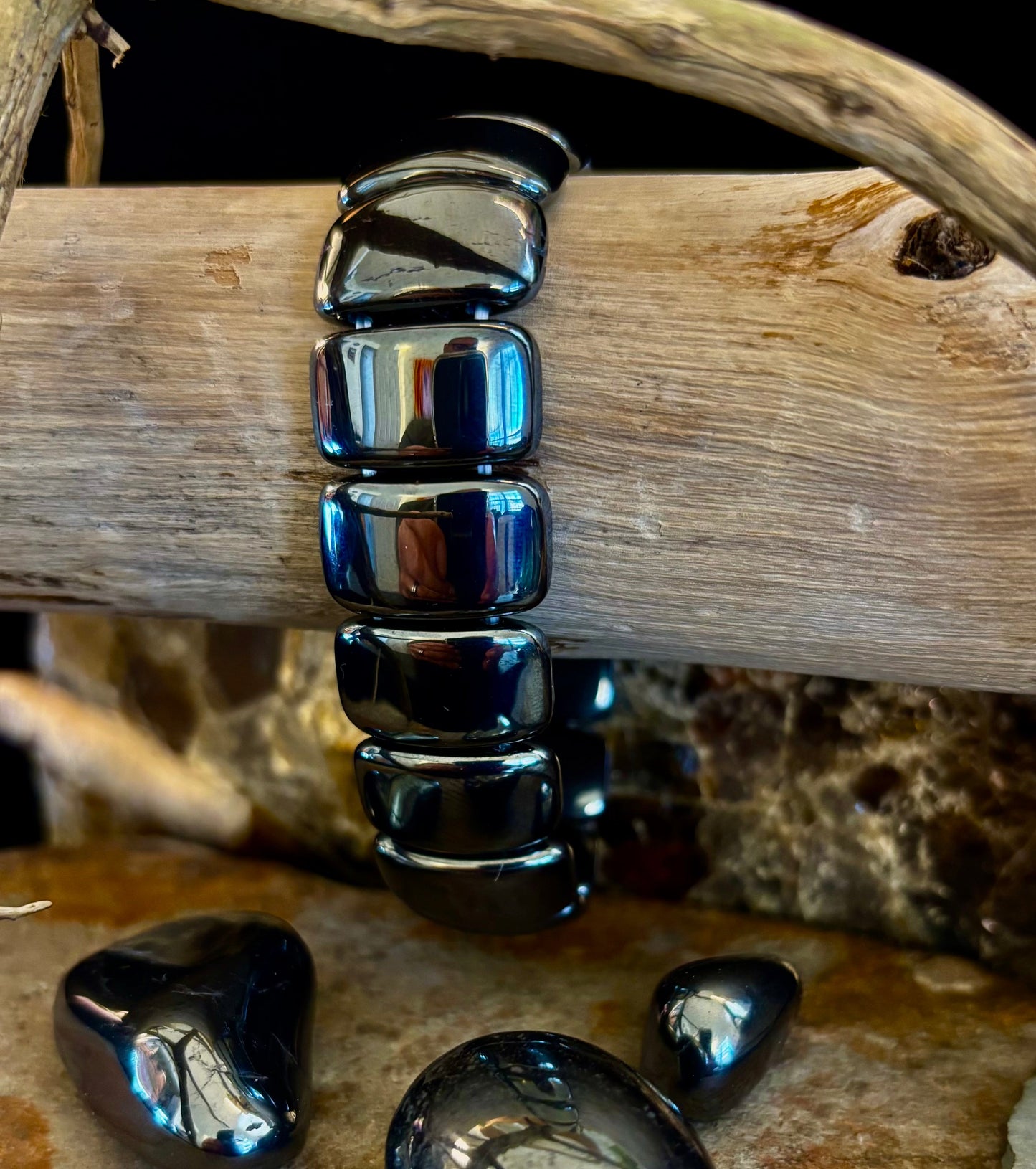 Grounded Power Hematite Bracelet | Ellipse-Style Energy Bracelet for Large Wrists