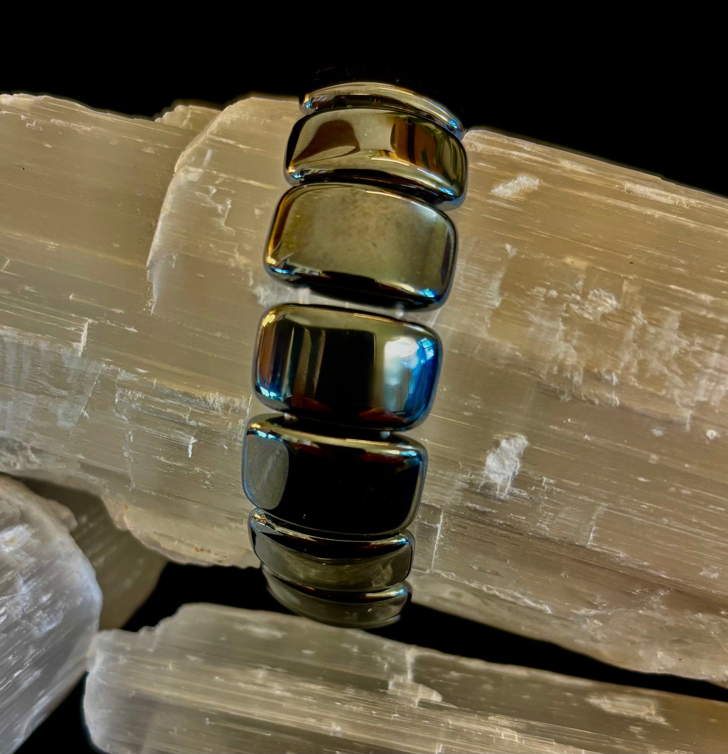 Grounded Power Hematite Bracelet | Ellipse-Style Energy Bracelet for Large Wrists