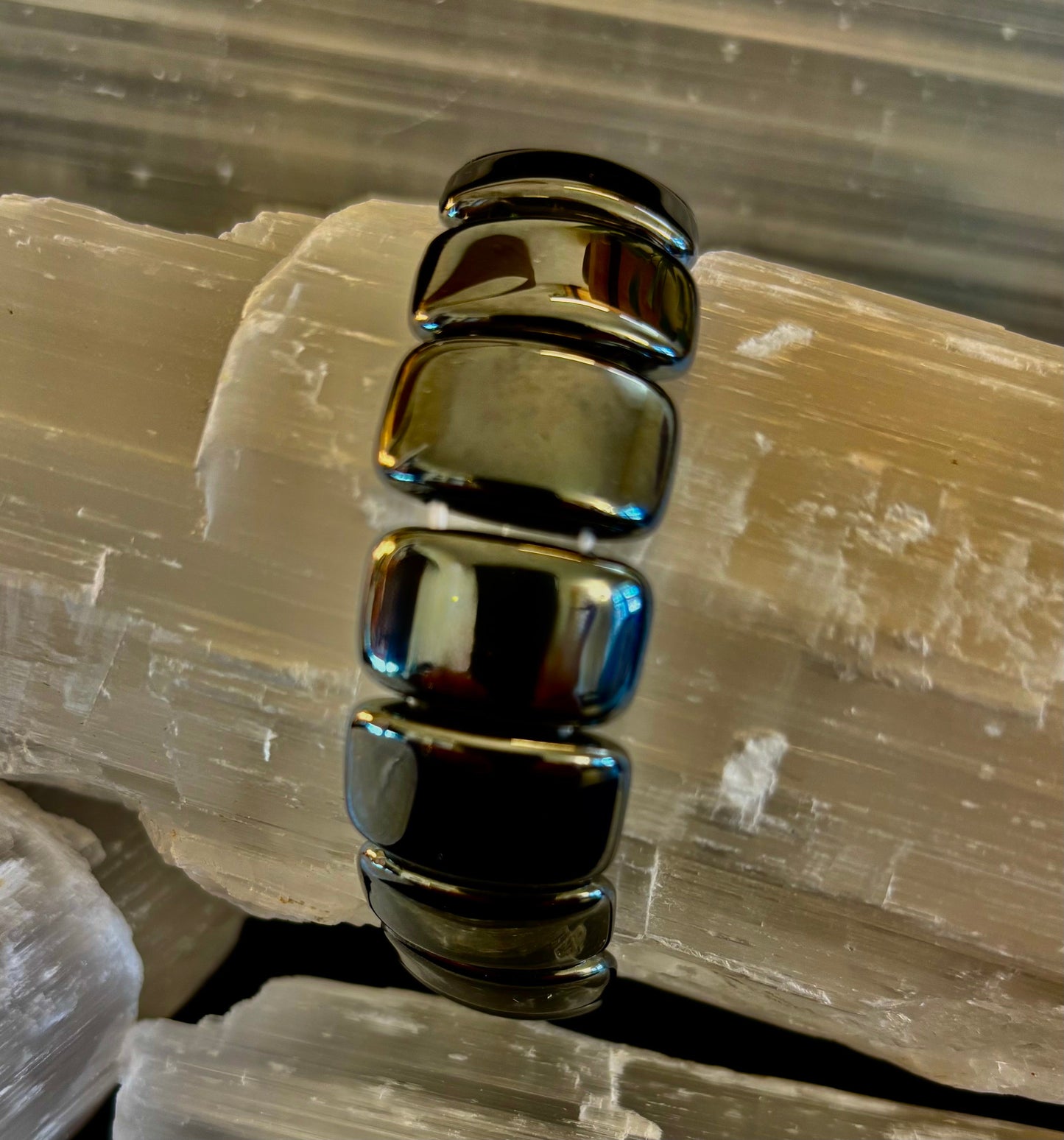 Grounded Power Hematite Bracelet | Ellipse-Style Energy Bracelet for Large Wrists