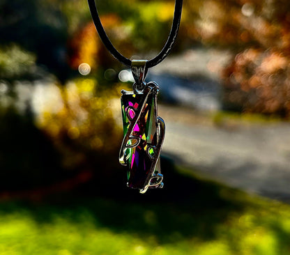 Prismatic Energy Pendant Necklace | Colorful Crystal Branch Design on Leather Cord