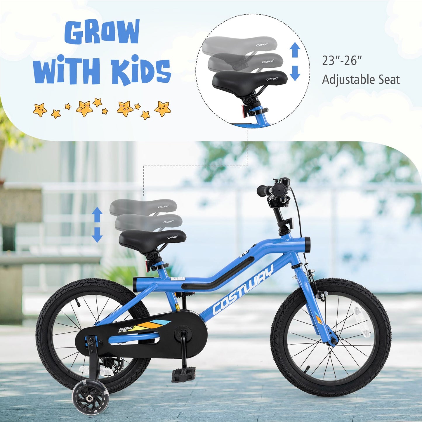 16 Inch Kids Bike LED Lighted Adjustable with Training Wheels for 4-7 Years Old Kids-16 inches