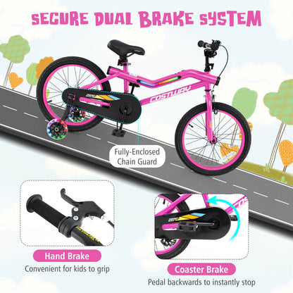 18 Inch LED Lighted Kids Bike with Training Wheels and Headlight for Ages 4-8 Years-18 inches
