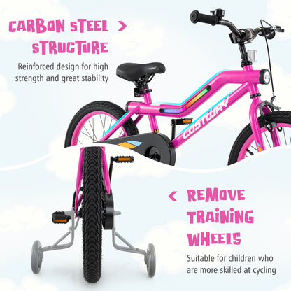 18 Inch LED Lighted Kids Bike with Training Wheels and Headlight for Ages 4-8 Years-18 inches