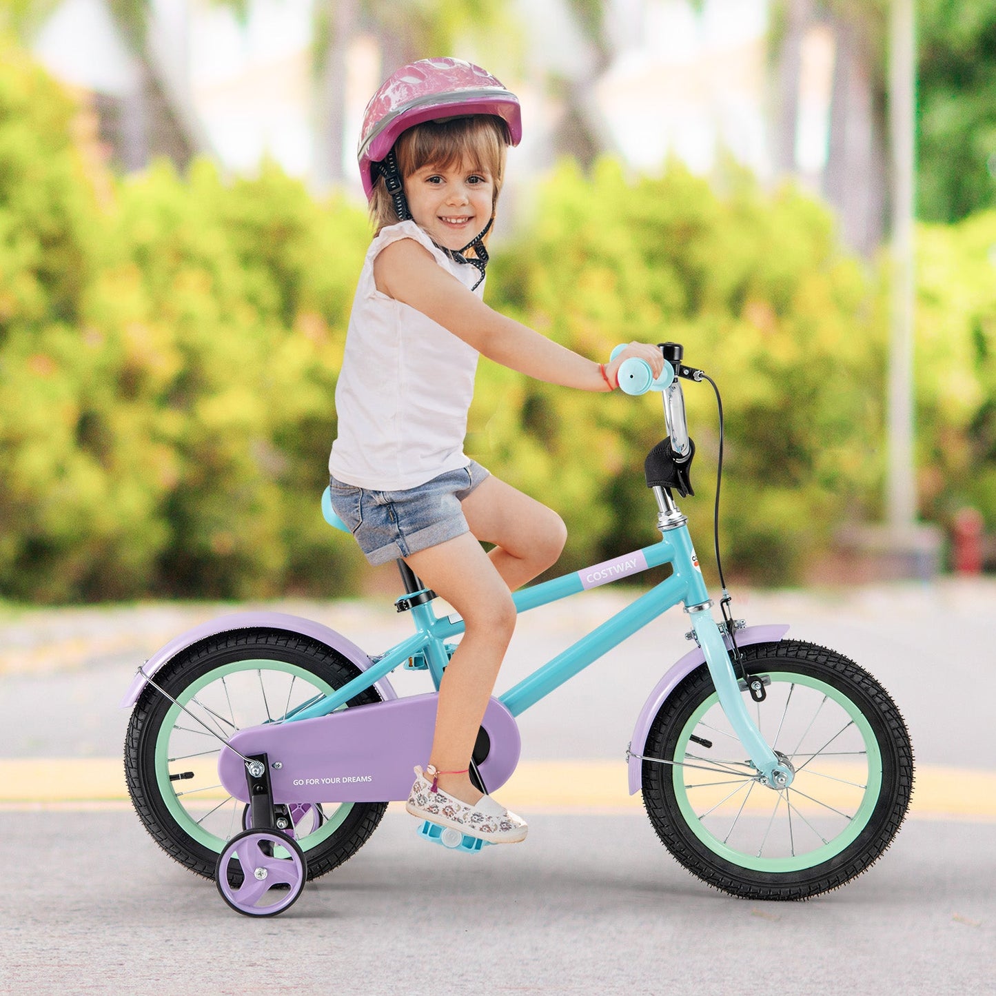 Kids Bike with Adjustable Handlebar and Saddle Purple-14 Inches