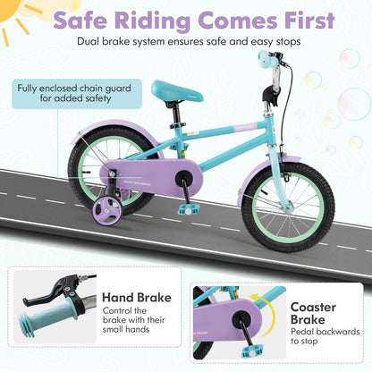 Kids Bike with Adjustable Handlebar and Saddle Purple-14 Inches