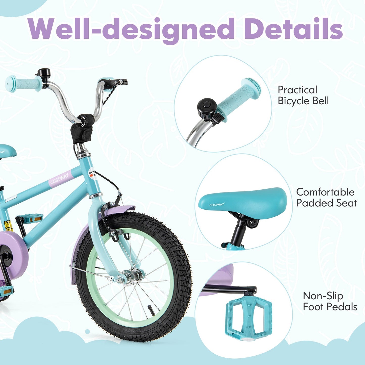 Kids Bike with Adjustable Handlebar and Saddle Purple-14 Inches