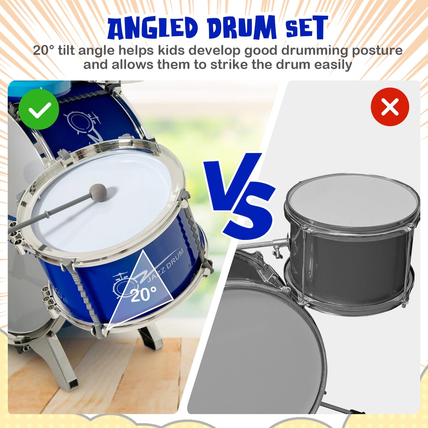 Kids Jazz Drum Keyboard Set with Stool and Microphone Stand-Blue