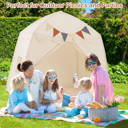 Kids Play Tent Bed Tent with String Lights Extra Large Playhouse Tent-Beige