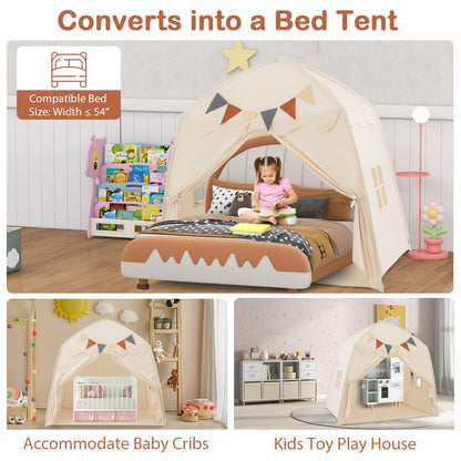 Kids Play Tent Bed Tent with String Lights Extra Large Playhouse Tent-Beige