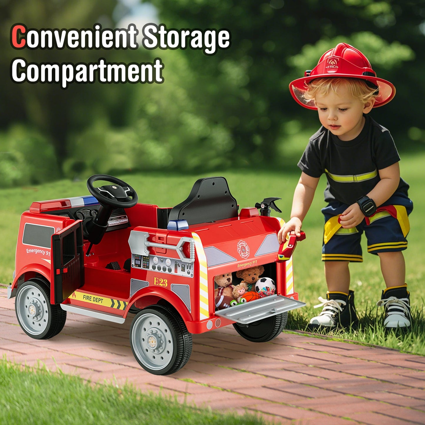 Kids Ride on Fire Truck with Remote Control and Extinguisher-Red