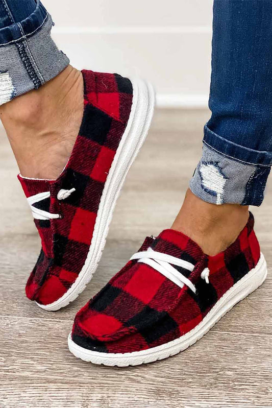 Kara Vintage Plaid Lace Up Flat Shoes