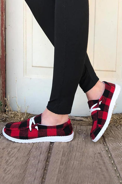 Kara Vintage Plaid Lace Up Flat Shoes