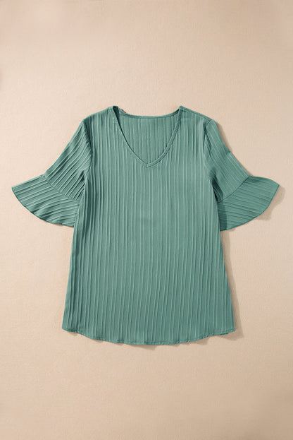 Capri Ruffled Half Sleeve V Neck Textured Top