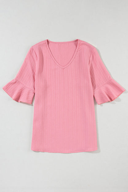 Capri Ruffled Half Sleeve V Neck Textured Top