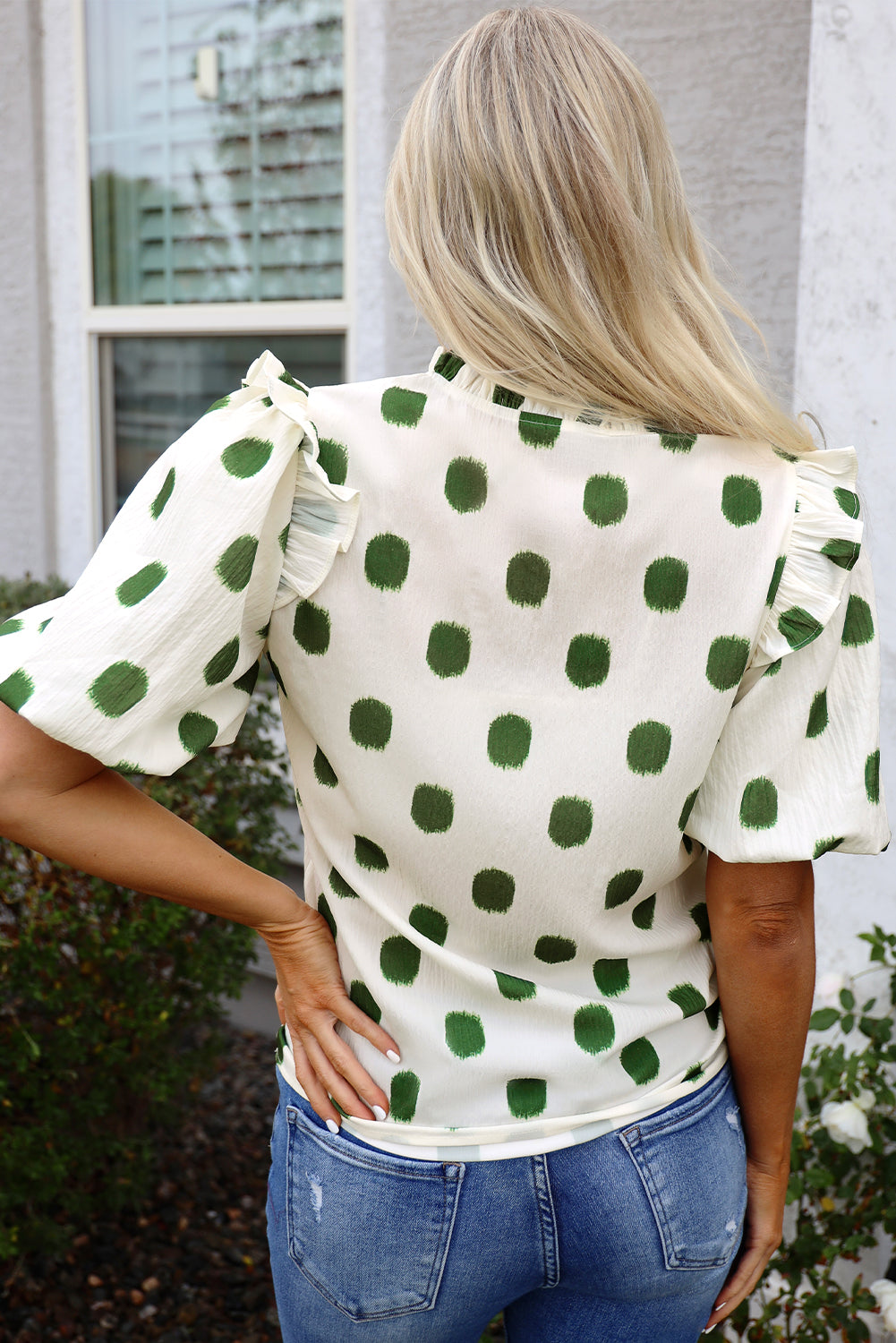 Nylah Polka Dot Shirred Yoke Blouse