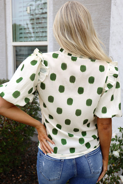 Nylah Polka Dot Shirred Yoke Blouse