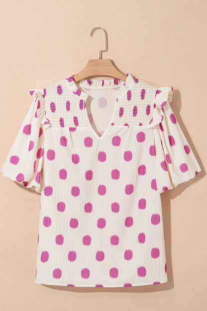Nylah Polka Dot Shirred Yoke Blouse