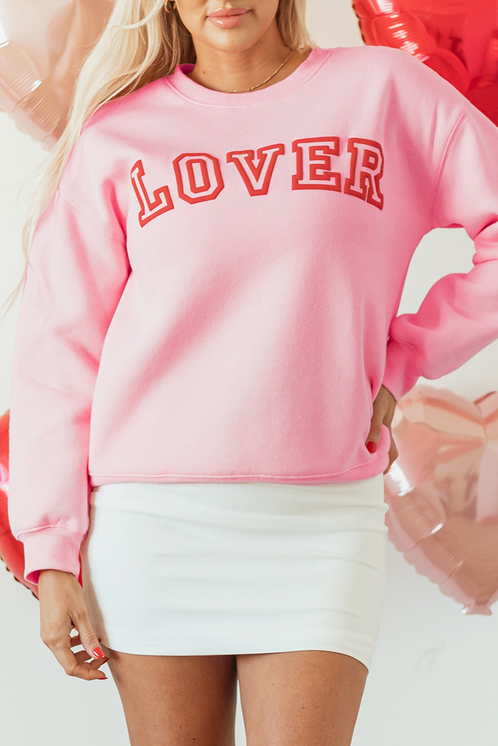 Raya LOVER Puff Print Drop Shoulder Pullover Sweatshirt