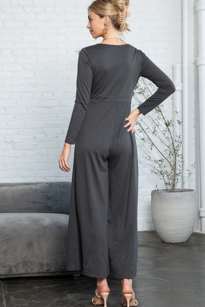 Trinity Button Long Sleeve Wide Leg Jumpsuit