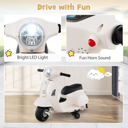 Kids Ride on Motorcycle Licensed Vespa with LED Headlight and Horn Sound-White