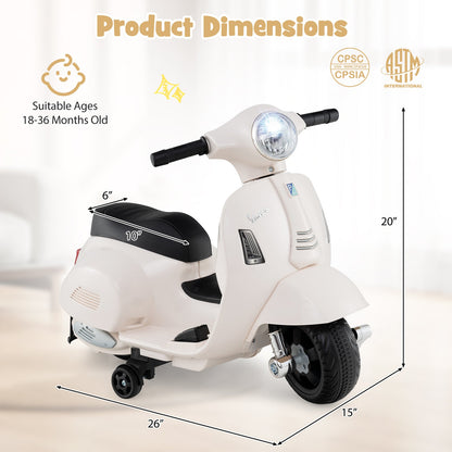 Kids Ride on Motorcycle Licensed Vespa with LED Headlight and Horn Sound-White