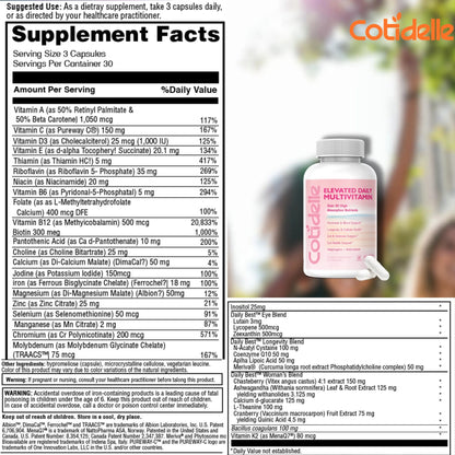 Elevated Daily Multivitamin for Women with Hormonal Balance, Immune Support, Longevity, Wellness, Eye Health and Detox