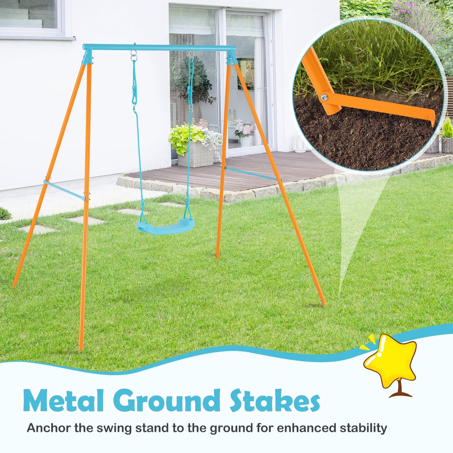 Outdoor Heavy Duty Metal Toddler Swing Set with Stand-Orange