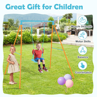 Outdoor Heavy Duty Metal Toddler Swing Set with Stand-Orange