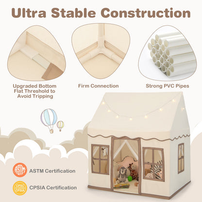 Toddler Large Playhouse with Star String Lights-Brown