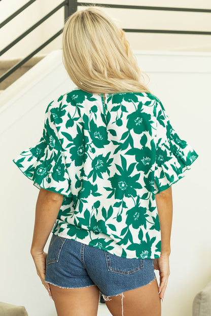 Mavis Floral Ruffled Short Sleeve Loose Blouse