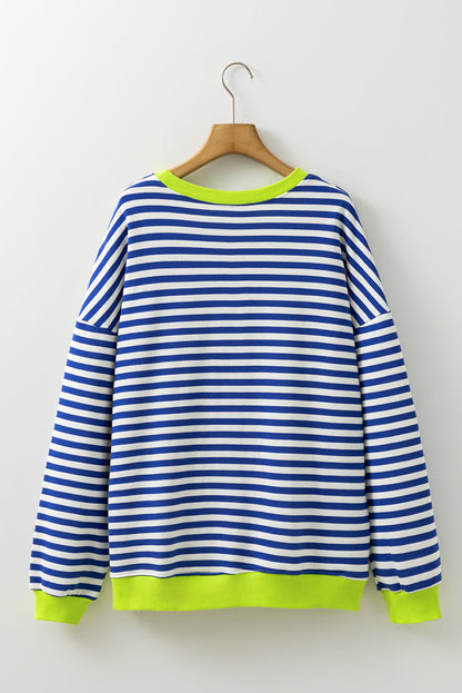 Elliana Stripe Crossed Stitch Drop Shoulder Sweatshirt
