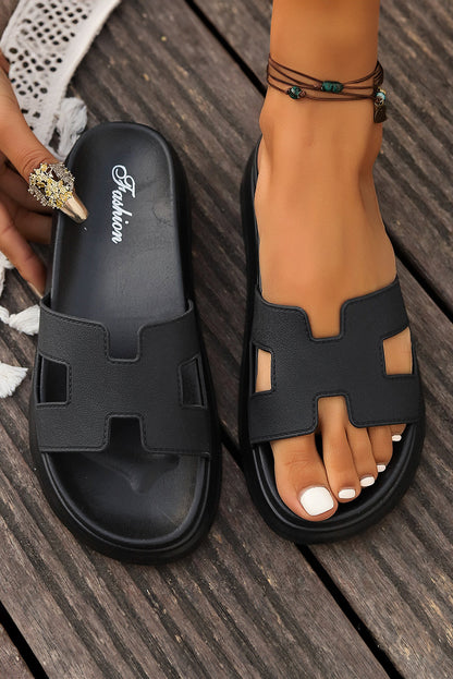 Henley Cutout Design Open Toe Platform Slippers
