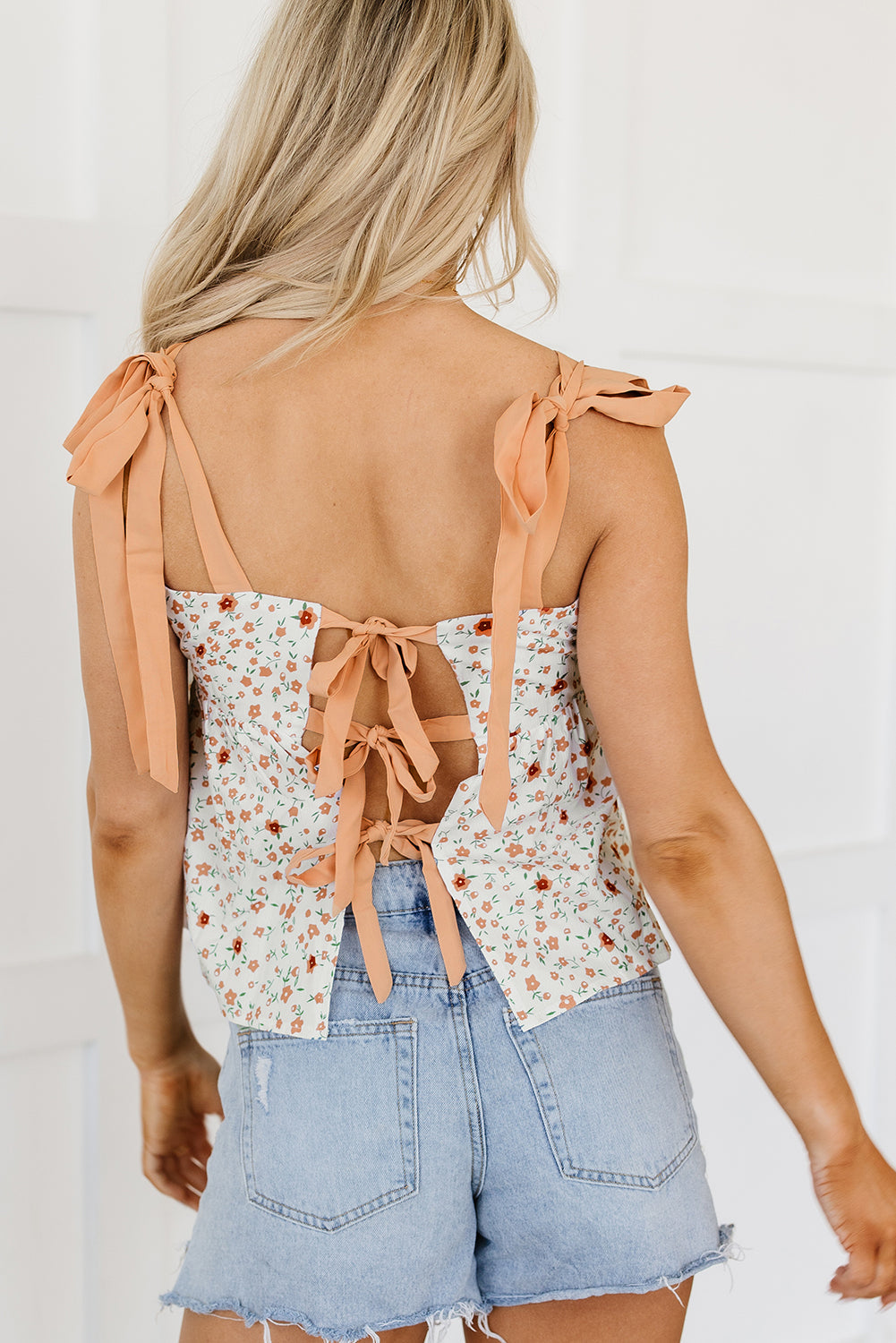 Maia Tied Shoulder Floral Print Babydoll Tank