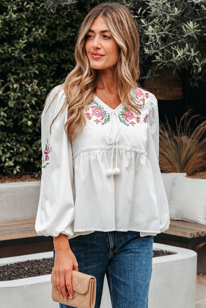 Skylar Flower Lace-up Babydoll Blouse