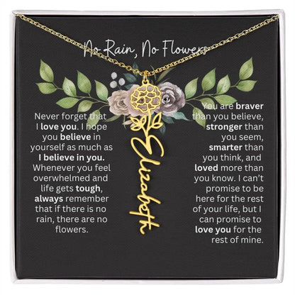 Birth Flower Necklace With Name I No Rain - No Flowers | Elegant Gift for Daughter