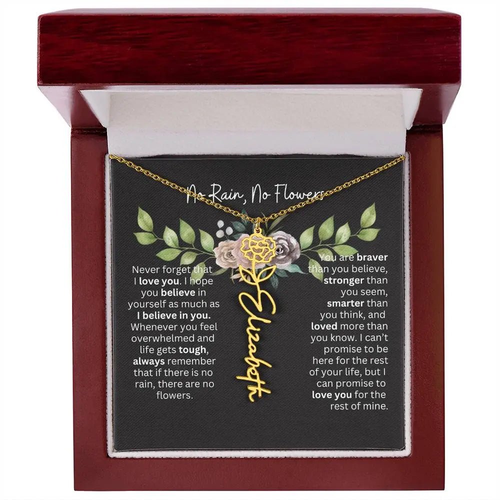 Birth Flower Necklace With Name I No Rain - No Flowers | Elegant Gift for Daughter