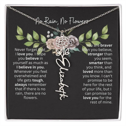 Birth Flower Necklace With Name I No Rain - No Flowers | Elegant Gift for Daughter