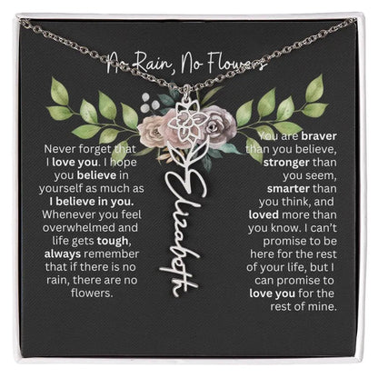 Birth Flower Necklace With Name I No Rain - No Flowers | Elegant Gift for Daughter
