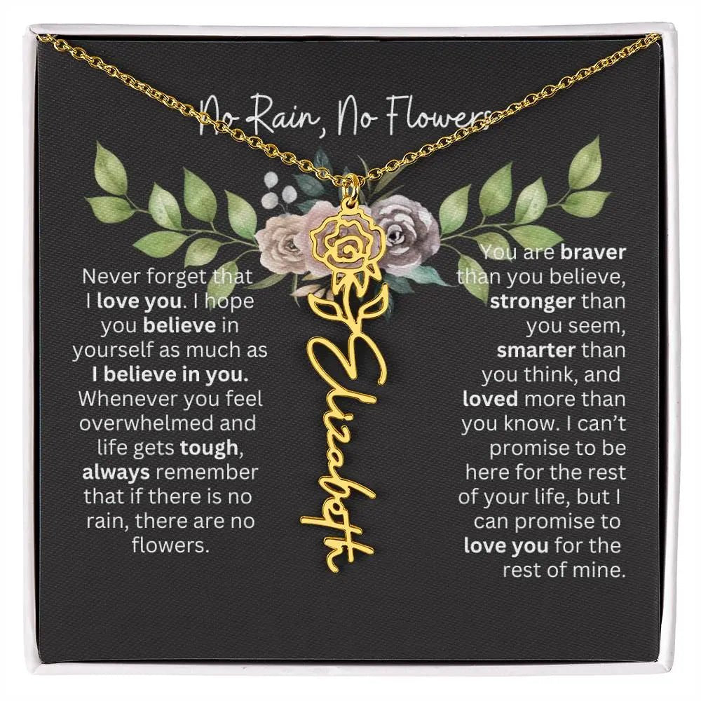 Birth Flower Necklace With Name I No Rain - No Flowers | Elegant Gift for Daughter