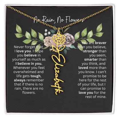 Birth Flower Necklace With Name I No Rain - No Flowers | Elegant Gift for Daughter