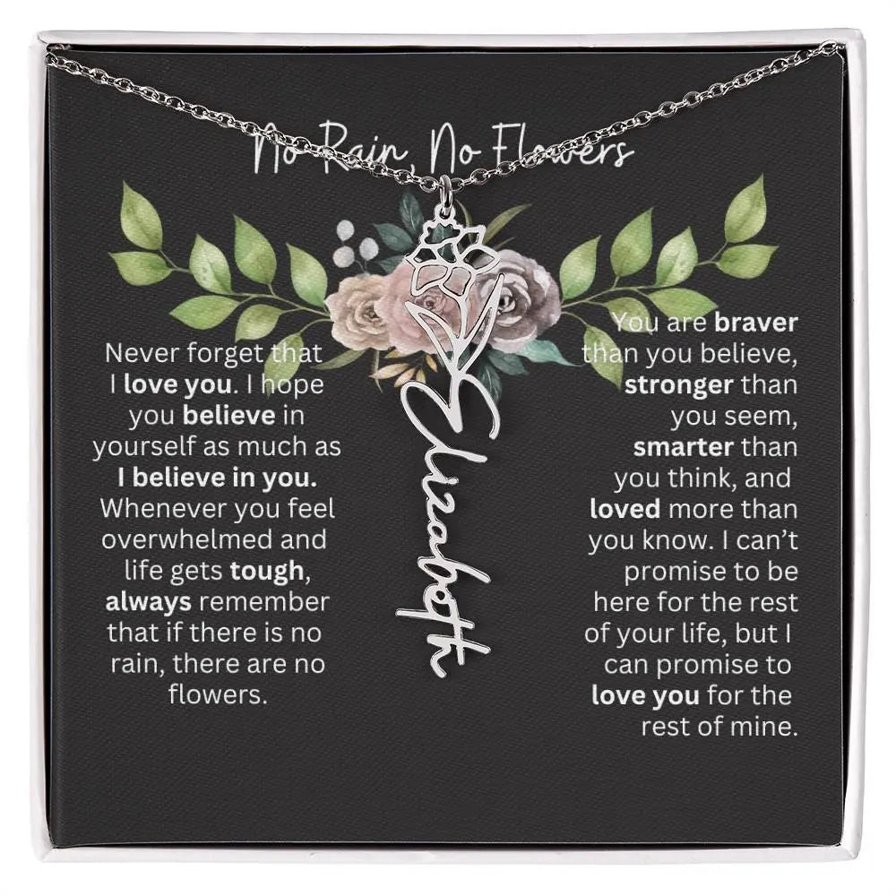 Birth Flower Necklace With Name I No Rain - No Flowers | Elegant Gift for Daughter